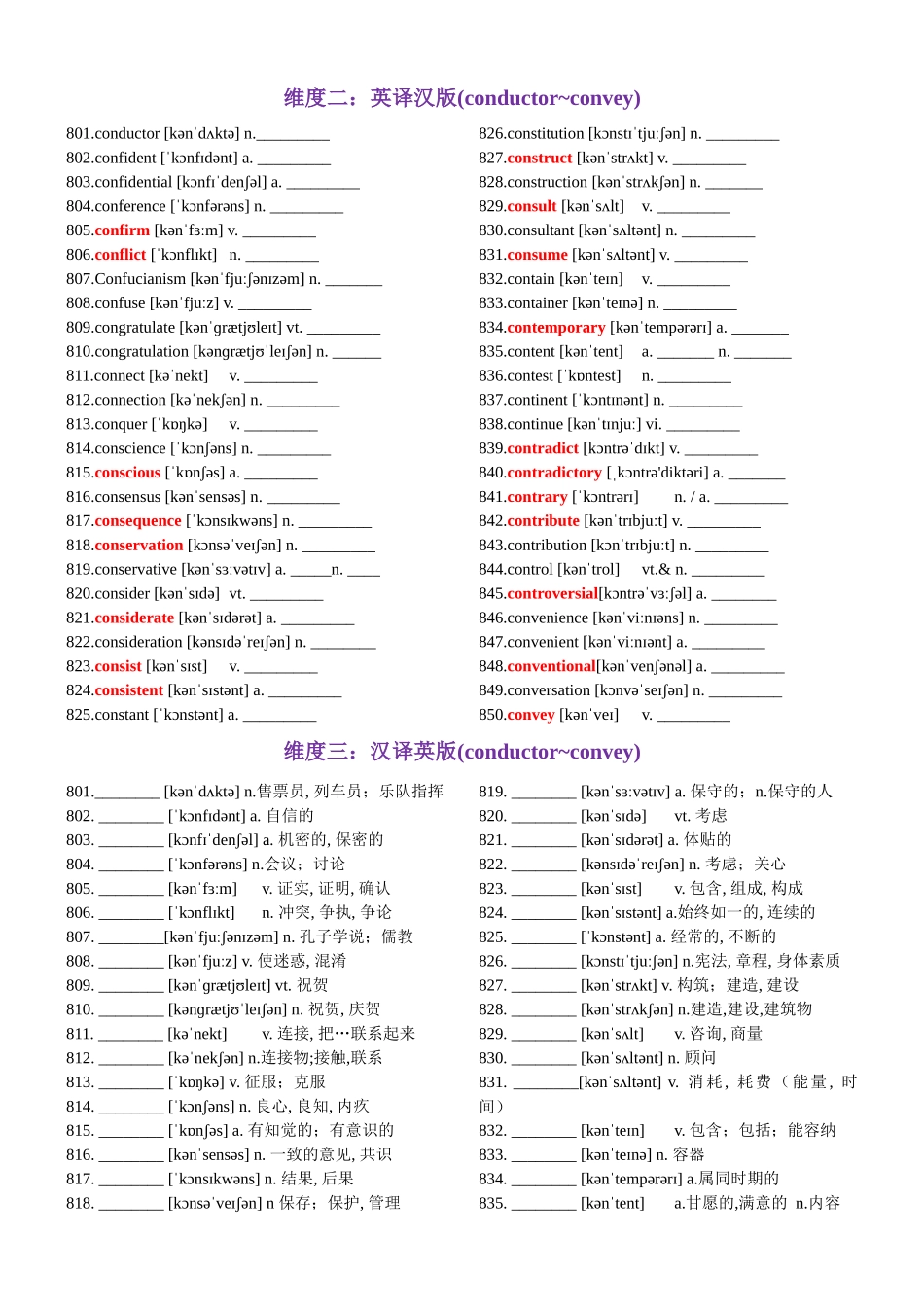 第17天 conductor~convey（英汉互译+词形转换+短语提炼+单句填空+语篇填空）-2024年高考英语3500词汇一遍过（教师版）.docx_第2页