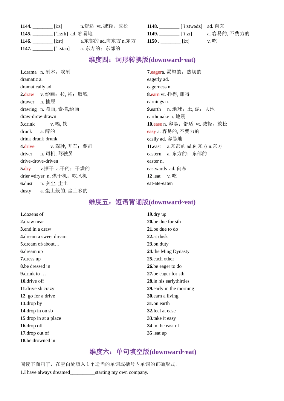 第23天 downward~eat（词形转换+单句填空+熟词新意+写作应用+原创语填）-2024年高考英语3500词汇一遍过（教师版）.docx_第3页