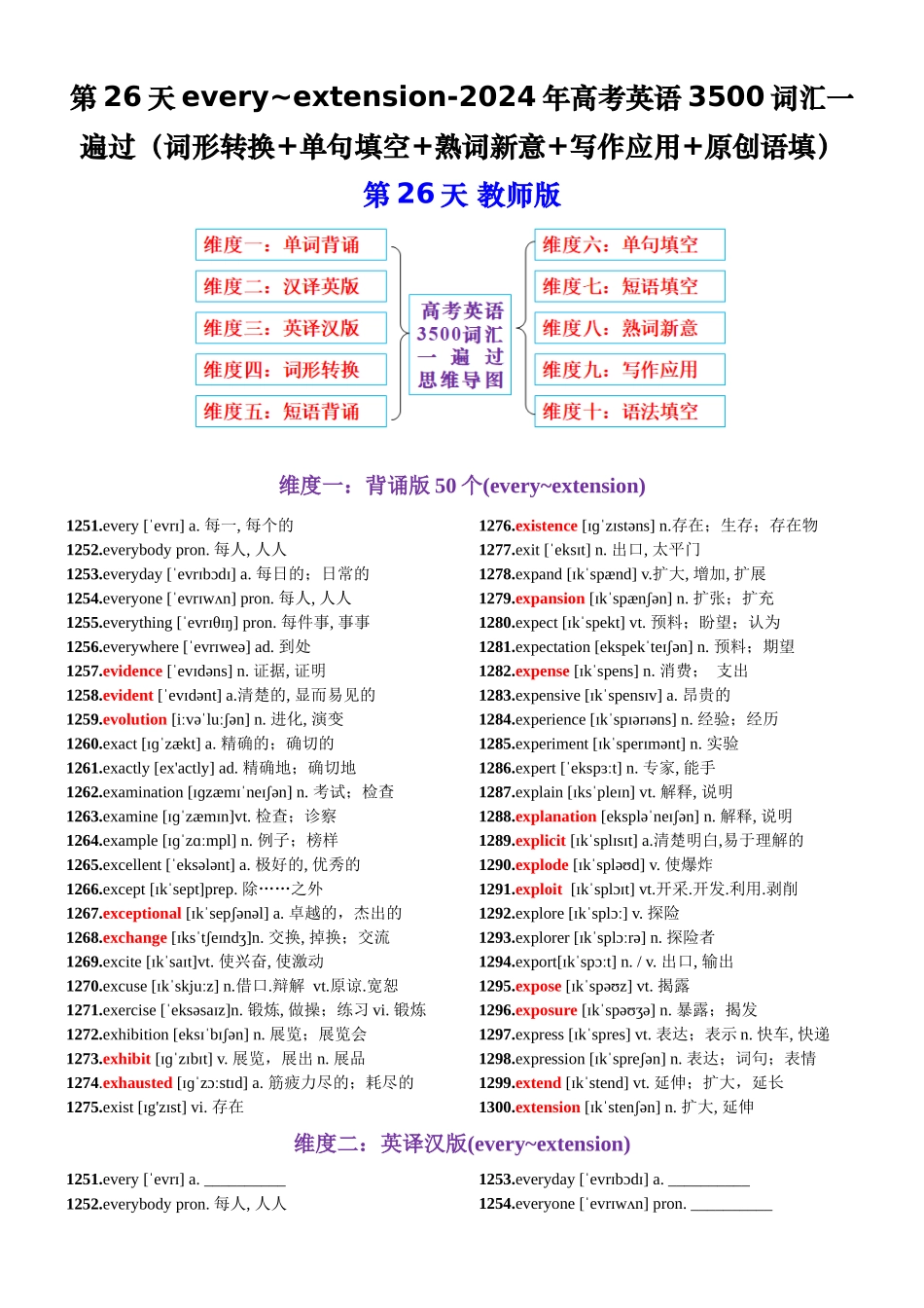 第26天 every~extension（词形转换+单句填空+熟词新意+写作应用+原创语填）-2024年高考英语3500词汇一遍过（教师版）.docx_第1页