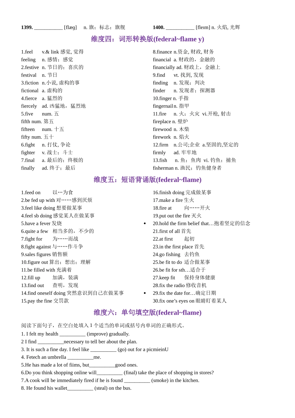 第28天 federal~flame（词形转换+单句填空+熟词新意+写作应用+同步语篇）-2024年高考英语3500词汇一遍过（原卷版）.docx_第3页