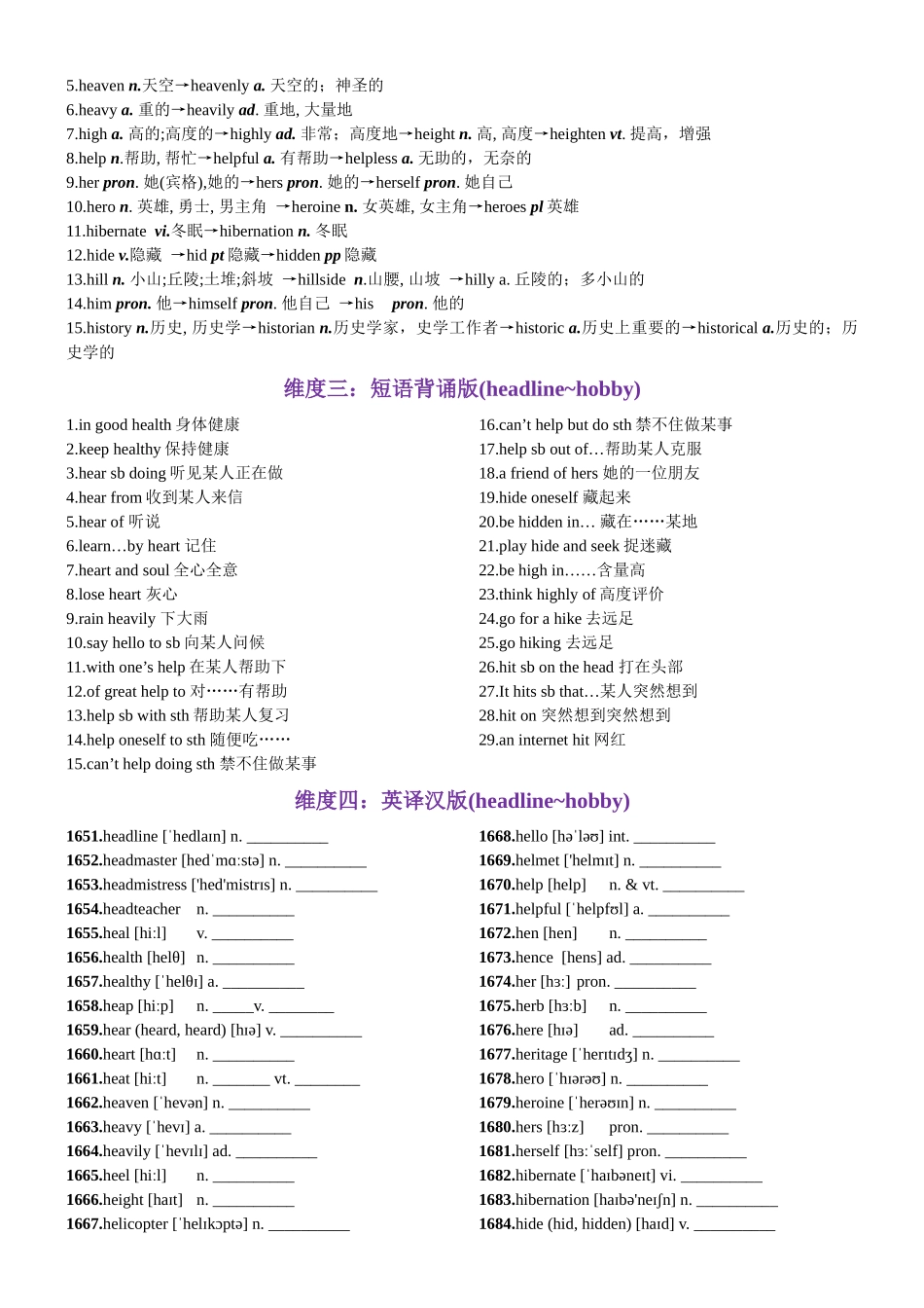 第34天 headline-hobby（词形转换+单句填空+熟词新意+写作应用+同步语篇）-2024年高考英语3500词汇一遍过（教师版）.docx_第2页