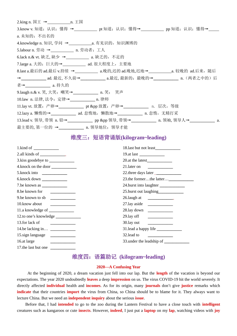 第39天 kilogram~leading（词形转换+单句填空+熟词新意+写作应用+同步语篇）-2024年高考英语3500词汇一遍过（原卷版）.docx_第2页