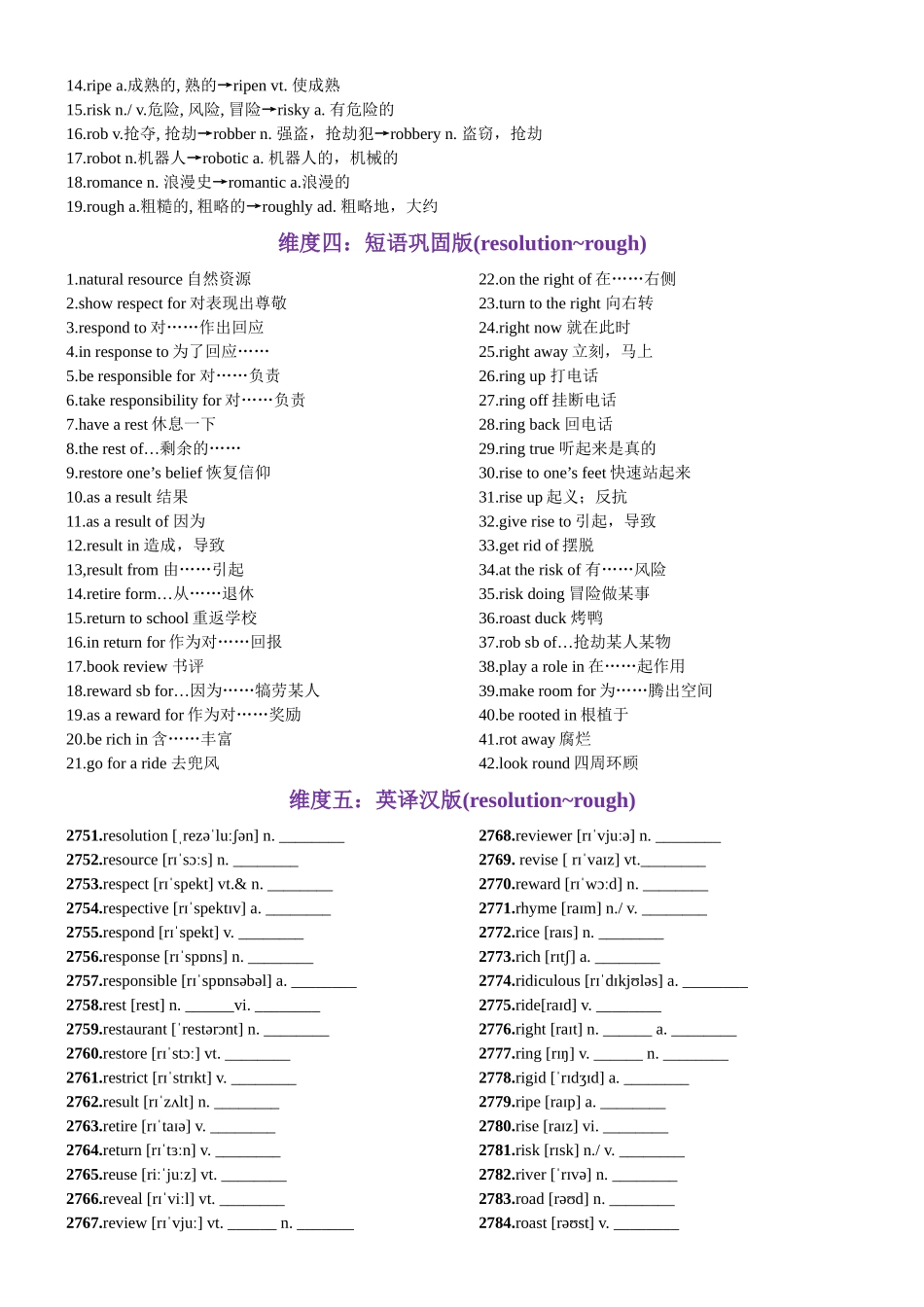 第56天 resolution~rough （词形转换+单句填空+熟词新意+China Daily原创语填）-2024年高考英语3500词汇一遍过（教师版）.docx_第3页