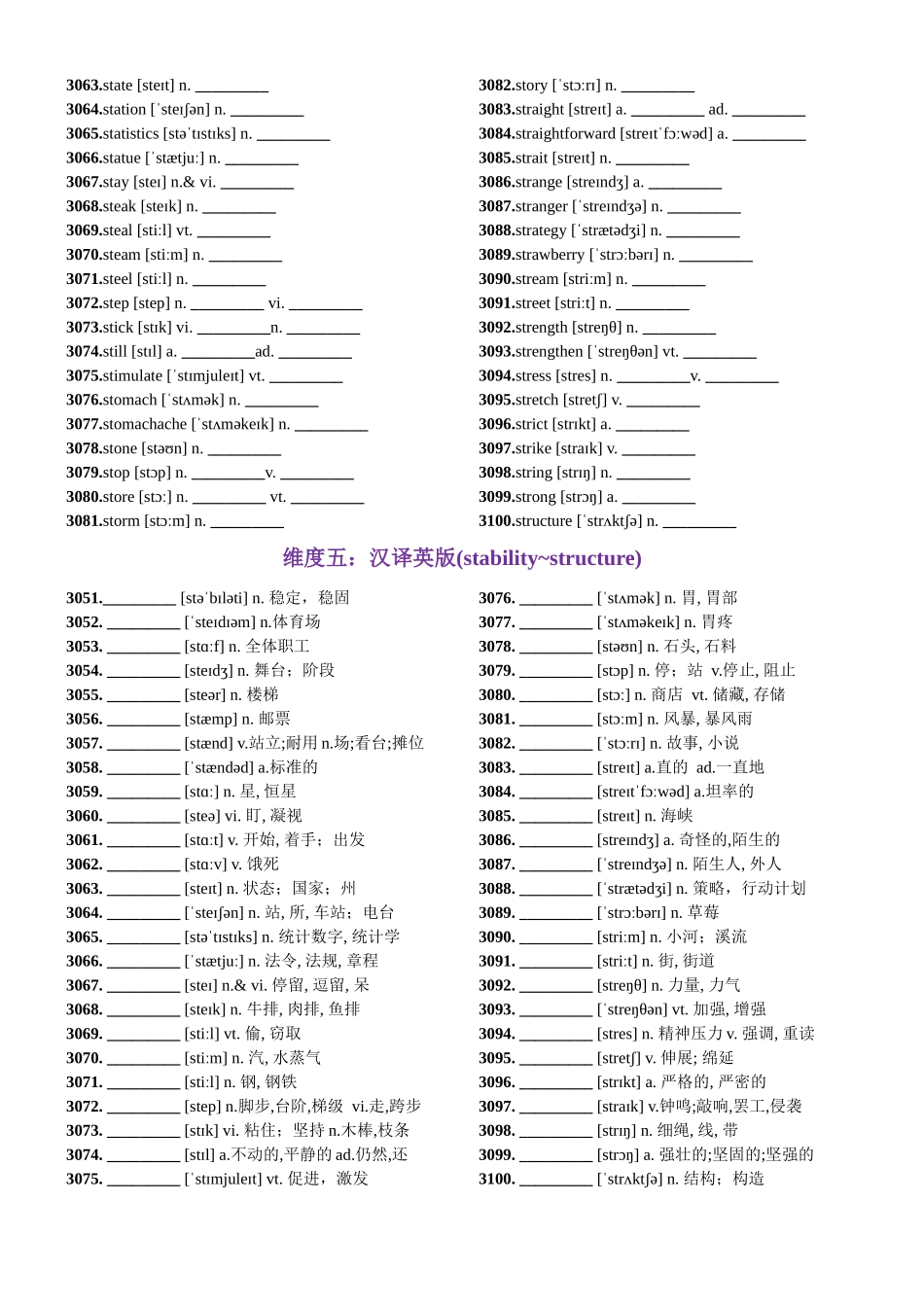 第62天 stability~structure（词形转换+单句填空+熟词新意+China Daily原创语填）-2024年高考英语3500词汇一遍过（原卷版）.docx_第3页