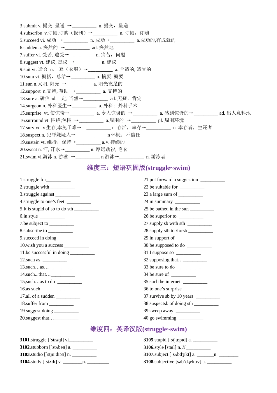 第63天 struggle~swim（词形转换+单句填空+熟词新意+China Daily原创语填）（原卷版）.docx_第2页