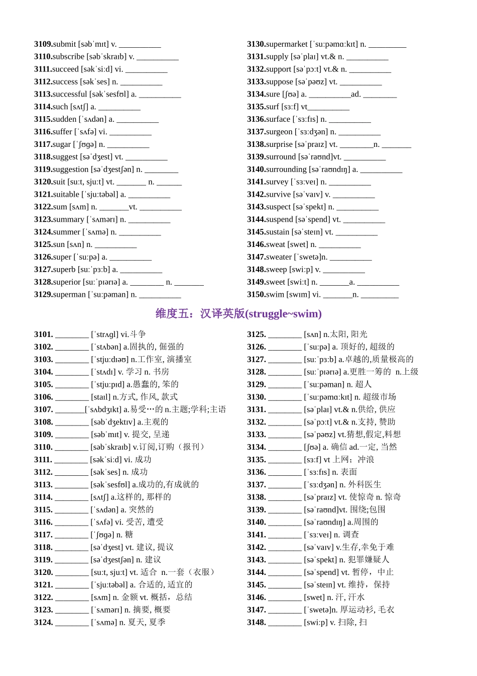 第63天 struggle~swim（词形转换+单句填空+熟词新意+China Daily原创语填）（原卷版）.docx_第3页