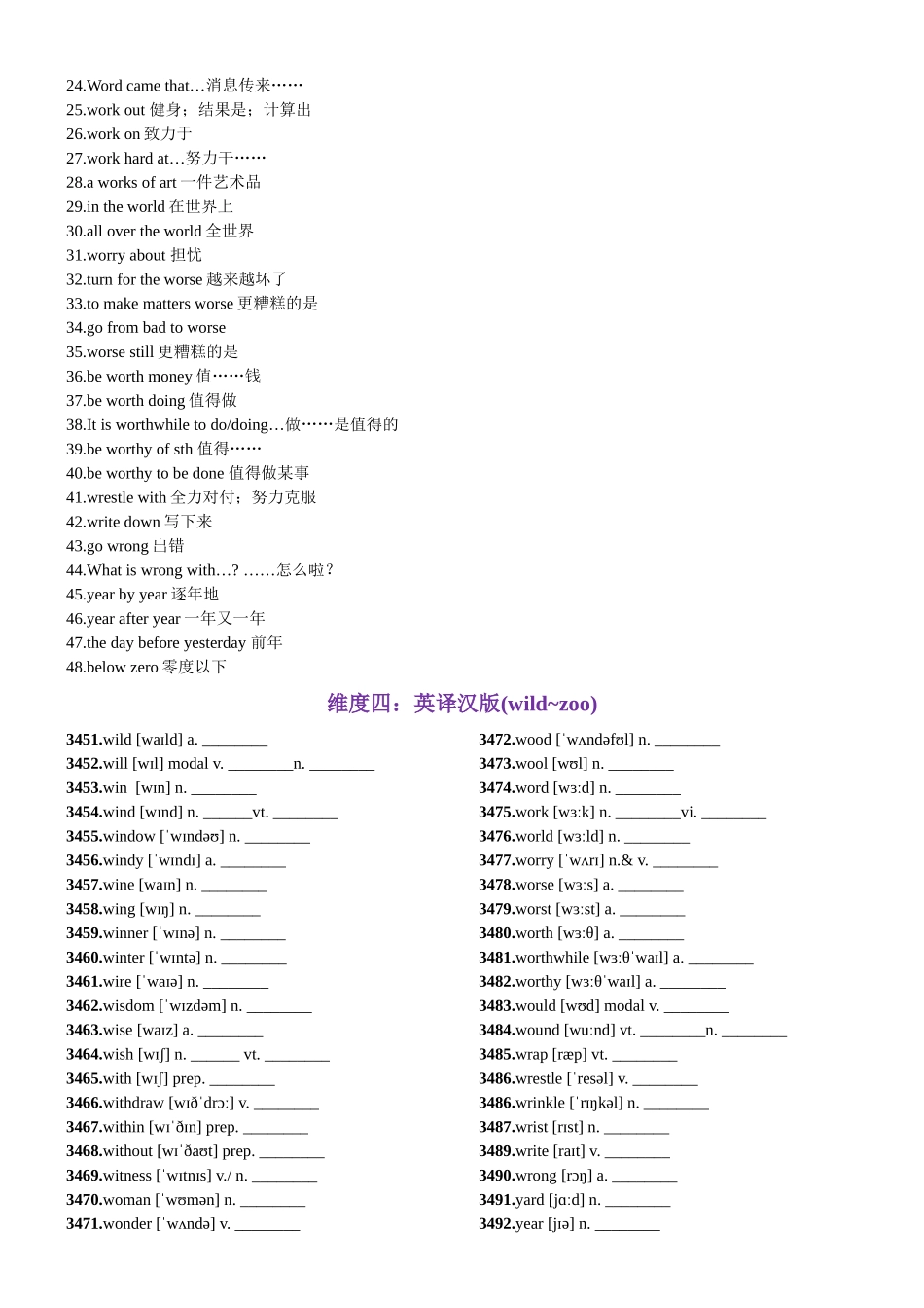 第70天 wild~zoo（词形转换+单句填空+熟词新意+China Daily原创语填）-2024年高考英语3500词汇精讲精练（教师版）.docx_第3页