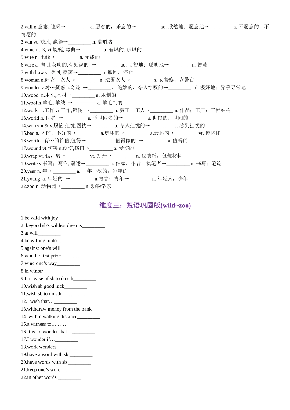 第70天 wild~zoo（词形转换+单句填空+熟词新意+China Daily原创语填）-2024年高考英语3500词汇精讲精练（原卷版）.docx_第2页