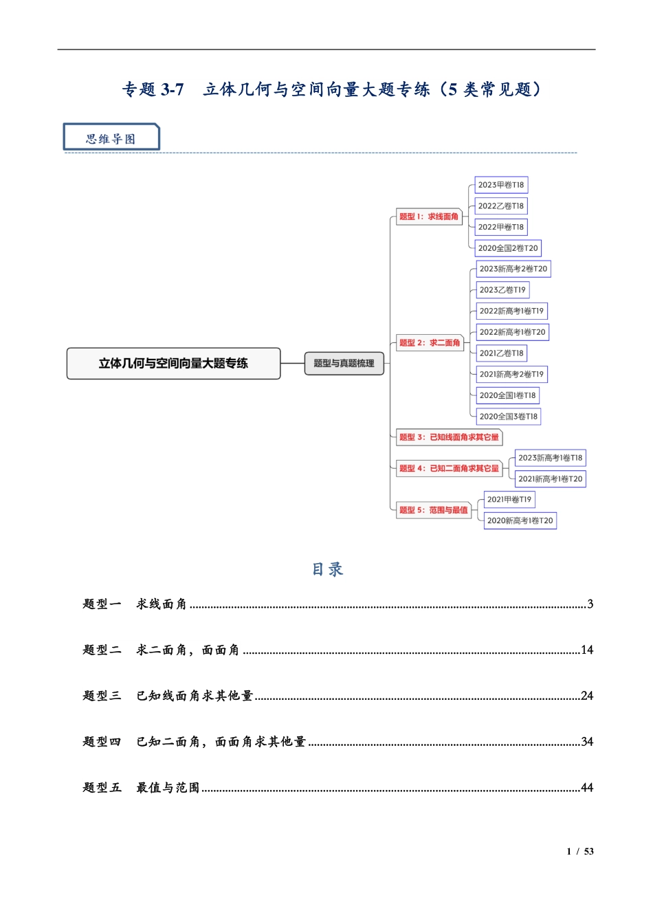 高考数学2024年高三培优讲义21--- 立体几何与空间向量大题专练.pdf_第1页