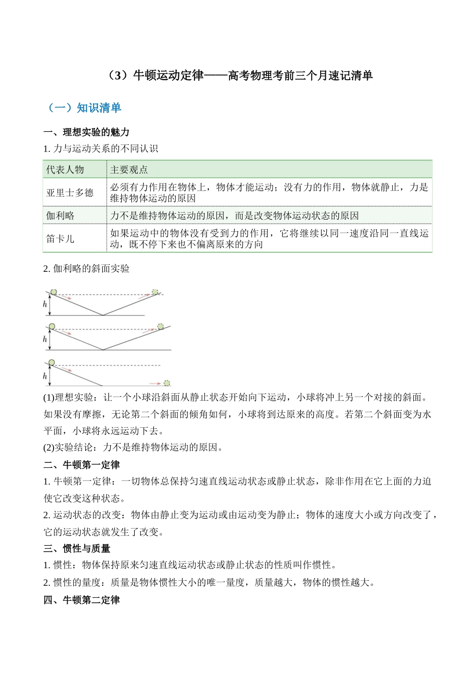 高考物理考前三个月速记清单-（3）牛顿运动定律.docx_第1页