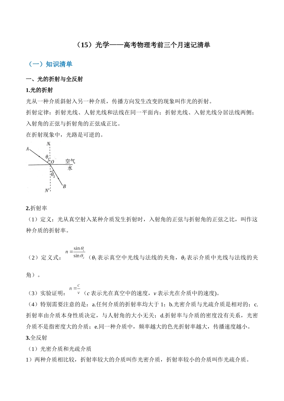 高考物理考前三个月速记清单-（15）光学.docx_第1页