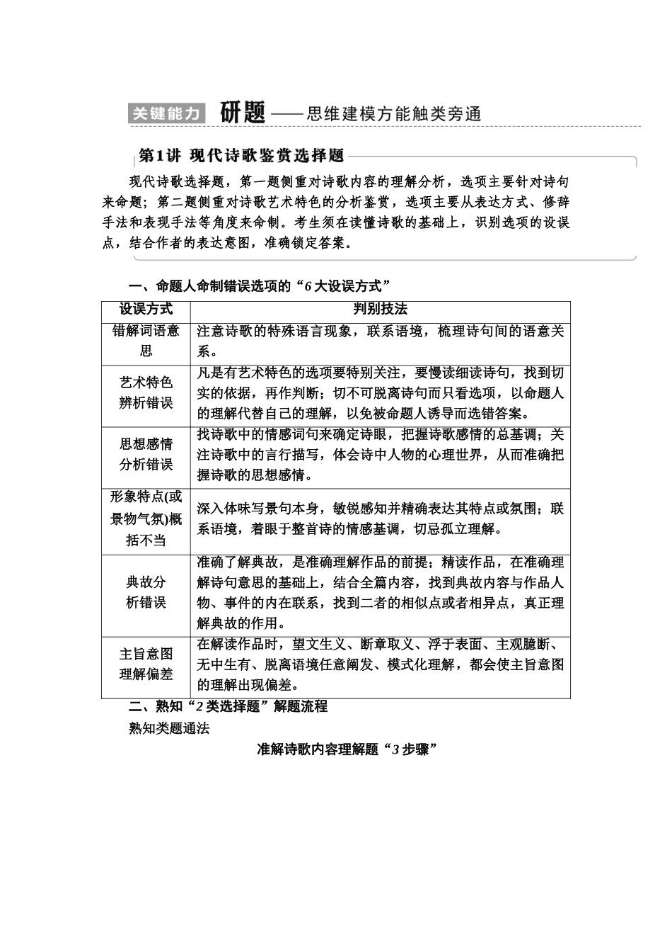高考语文一轮复习整体设计-第1部分  专题2  现代诗歌鉴赏 第1讲　现代诗歌鉴赏选择题.doc_第1页
