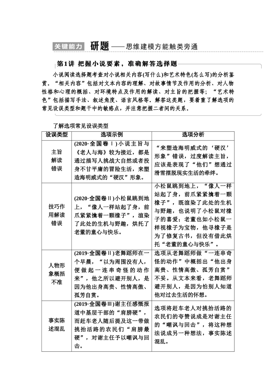 高考语文一轮复习整体设计-第1部分  专题2  小说阅读  第1讲　把握小说要素，准确解答选择题.doc_第1页
