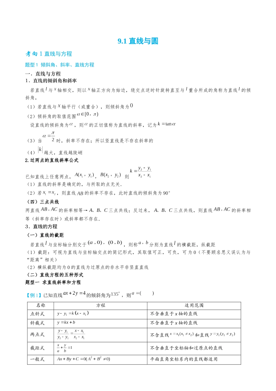 26版老唐说题高中数学新思路一轮复习专题-第一节 直线与圆.docx_第1页