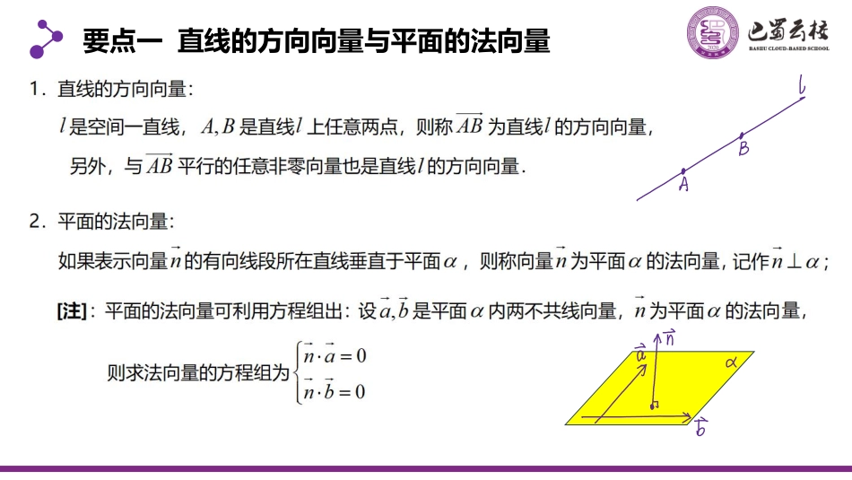 2025届巴蜀数学高二-1.4.1  空间向量的应用(一)平行与垂直教师版.pdf_第2页