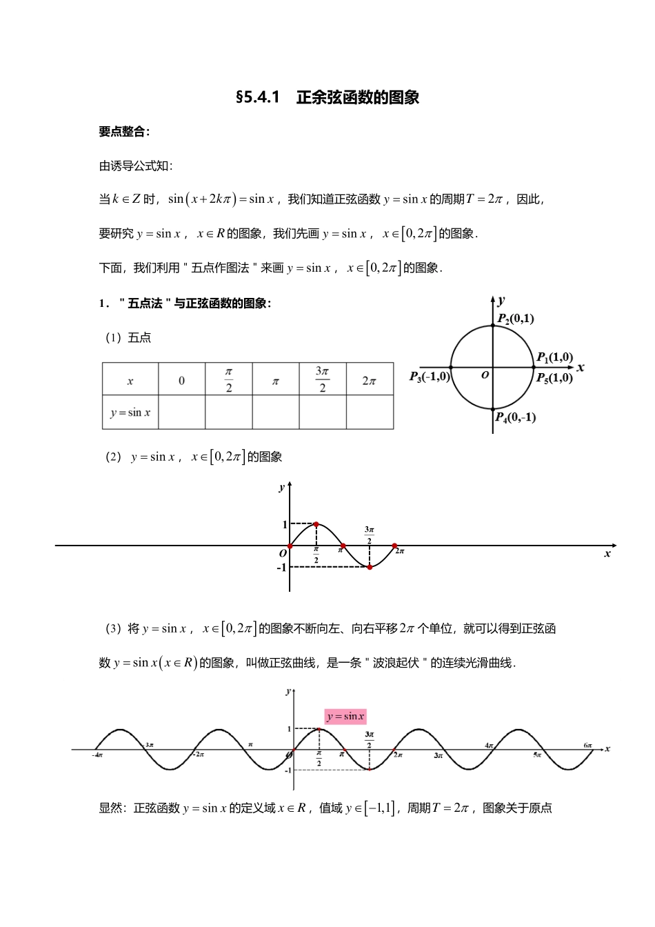 2025届巴蜀数学高一-5.4.1 正余弦函数的图象.pdf_第1页