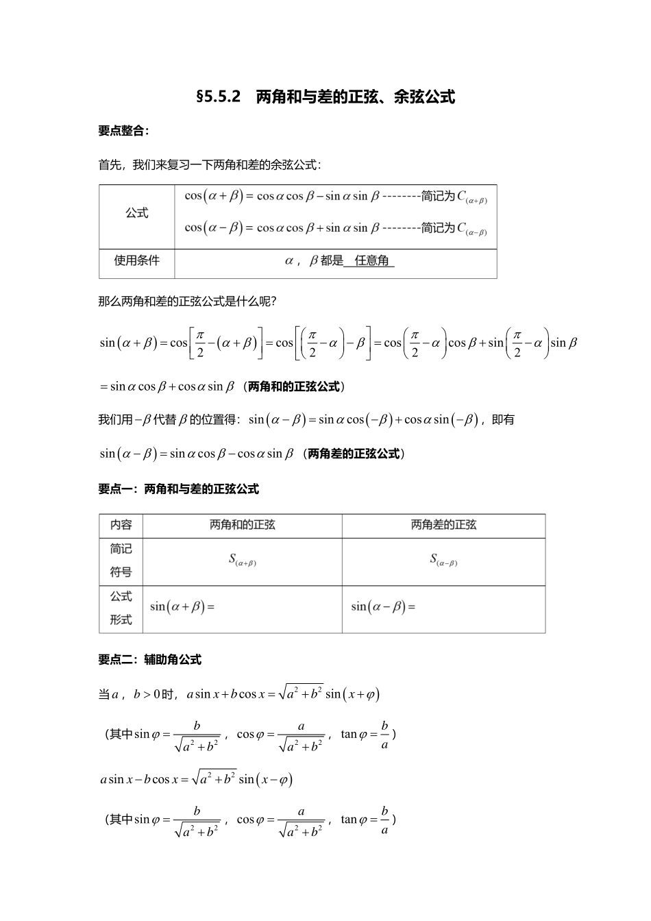 2025届巴蜀数学高一-5.5.2  两角和与差的正弦、余弦公式.pdf_第1页