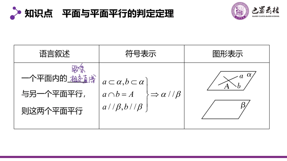 2025届巴蜀数学高一-8.5.3.1  平面与平面平行的判定定理教师版.pdf_第2页