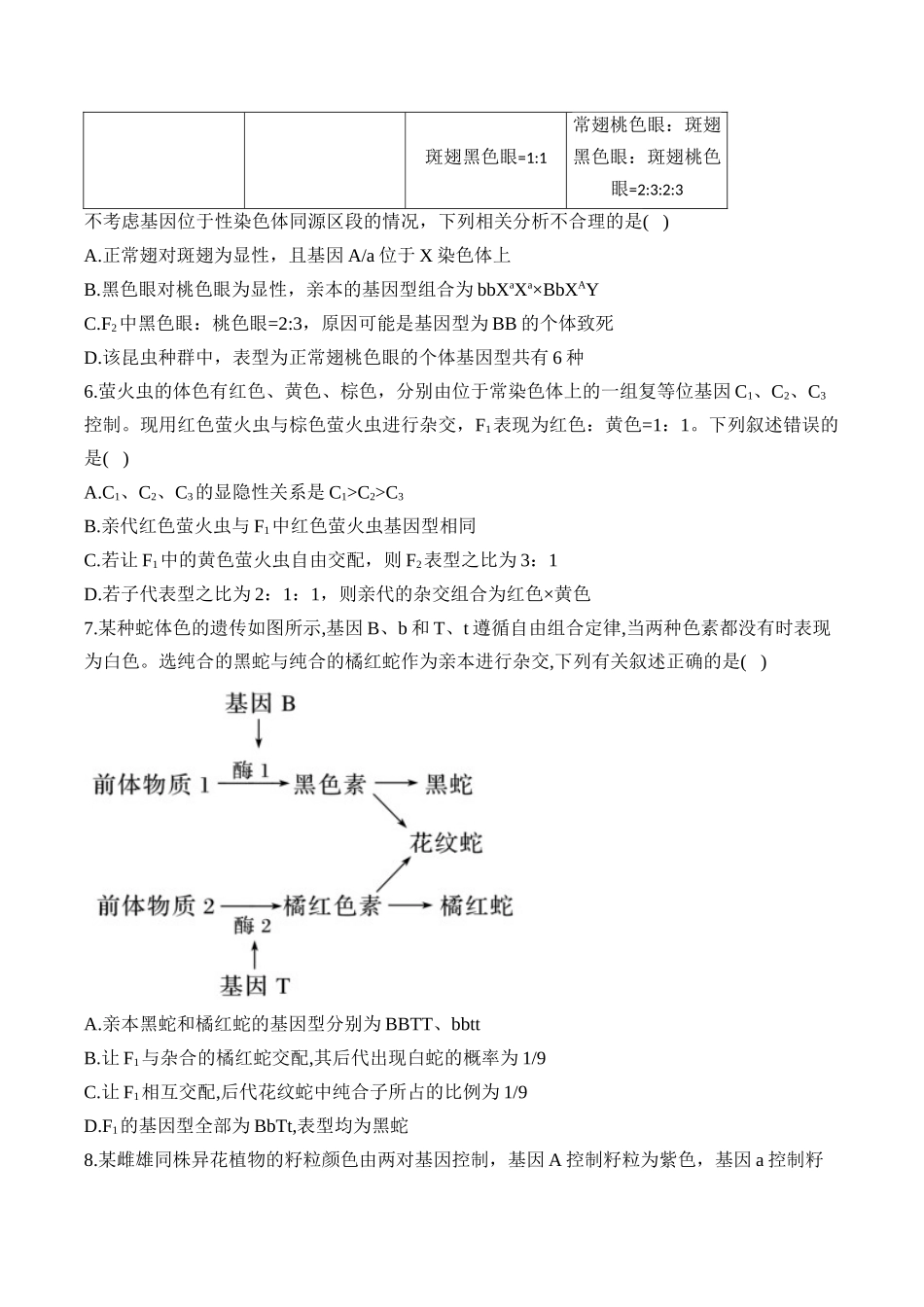 2025届高考生物学模块分练【新高考版】-专题6 遗传的基本规律（选择题）（含解析）.docx_第3页