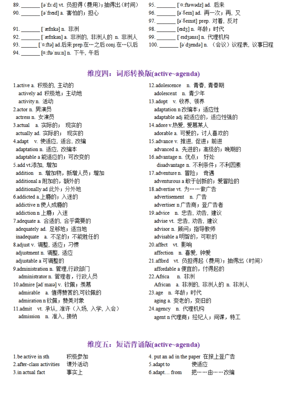 第02天 active~agenda-2024年高考英语3500词汇一遍过（英汉互译+词形转换+短语提炼+单句填空+语篇填空）教师版.pdf_第3页