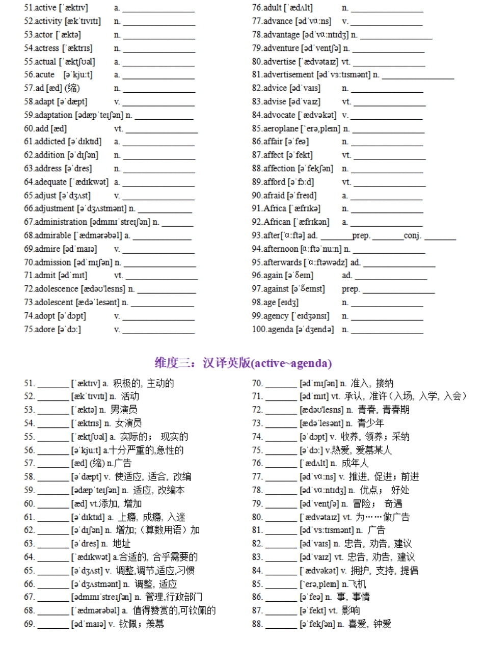 第02天 active~agenda-2024年高考英语3500词汇一遍过（英汉互译+词形转换+短语提炼+单句填空+语篇填空）原卷版.pdf_第2页