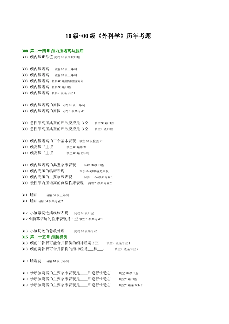 医学学科：【白头】10-00级《外科学》分章历年.doc_第1页