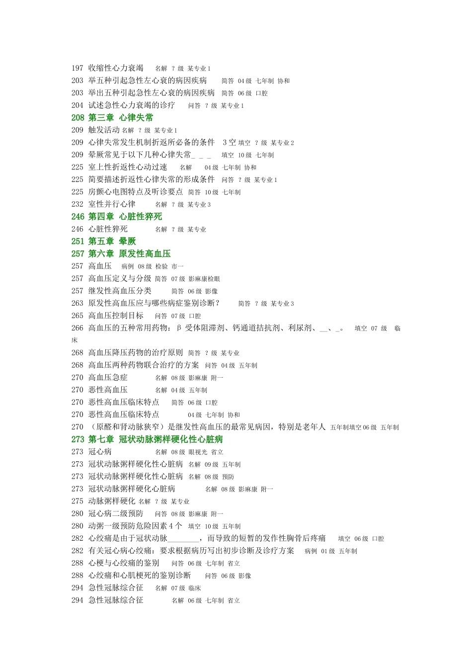 医学学科：【历年考题分章】分章10级~00级《内科学》分章历年考题全 白头(1).doc_第3页
