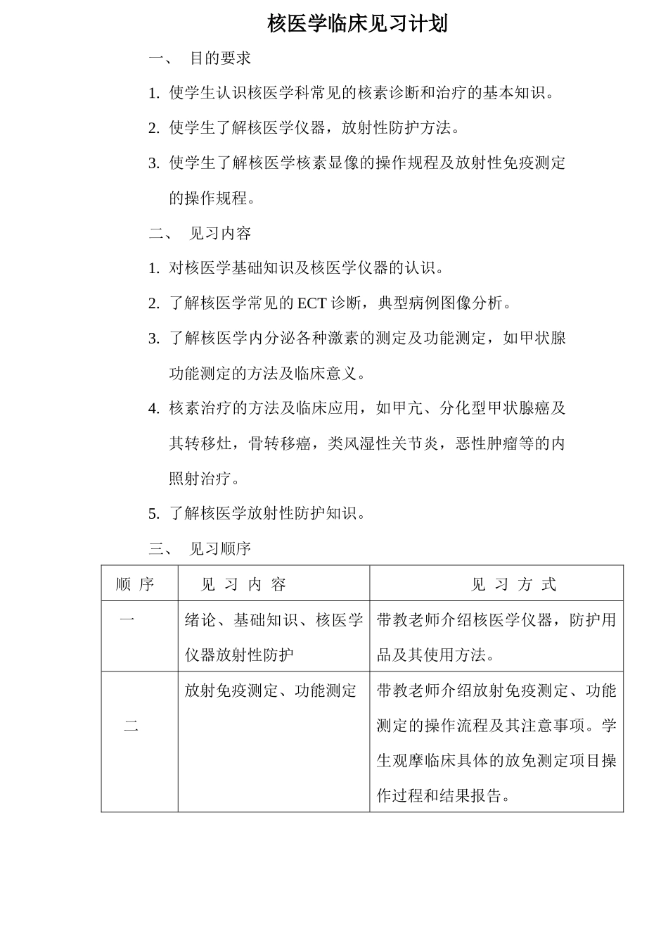 医学学科：核医学临床见习计划（四年级）.docx_第1页
