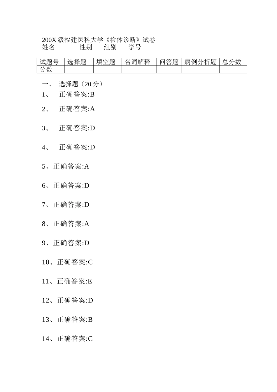 医学学科：诊断学试卷4答案.doc_第1页