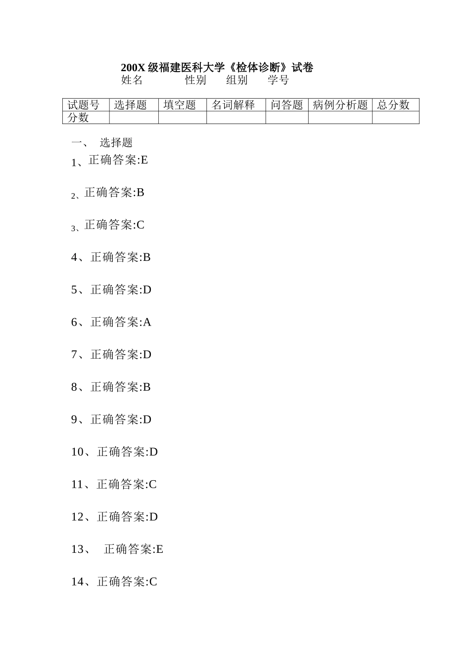 医学学科：诊断学试卷10答案.doc_第1页