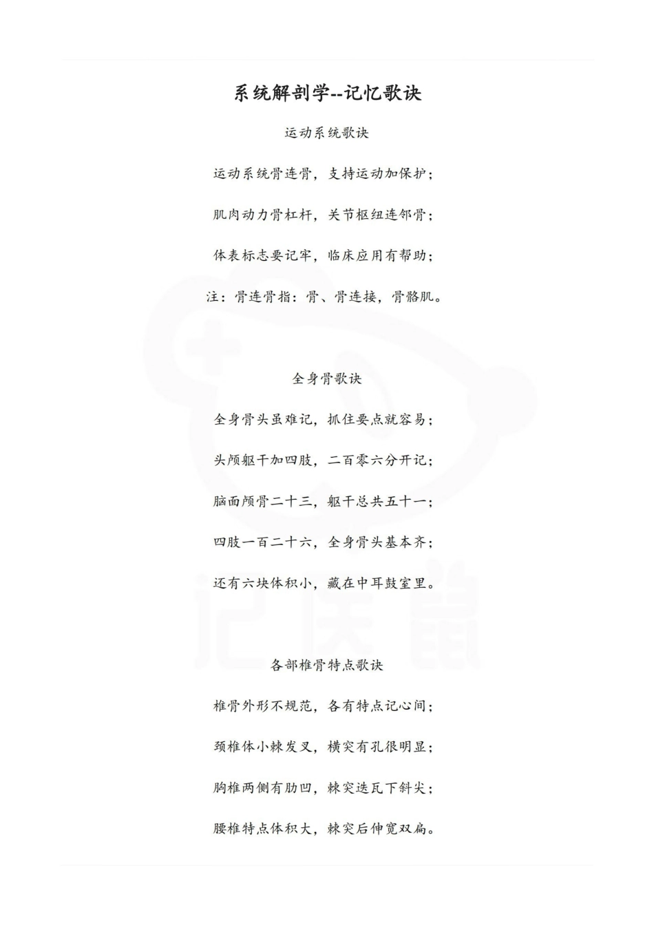 医学学科：解剖学--记忆歌诀.pdf_第1页