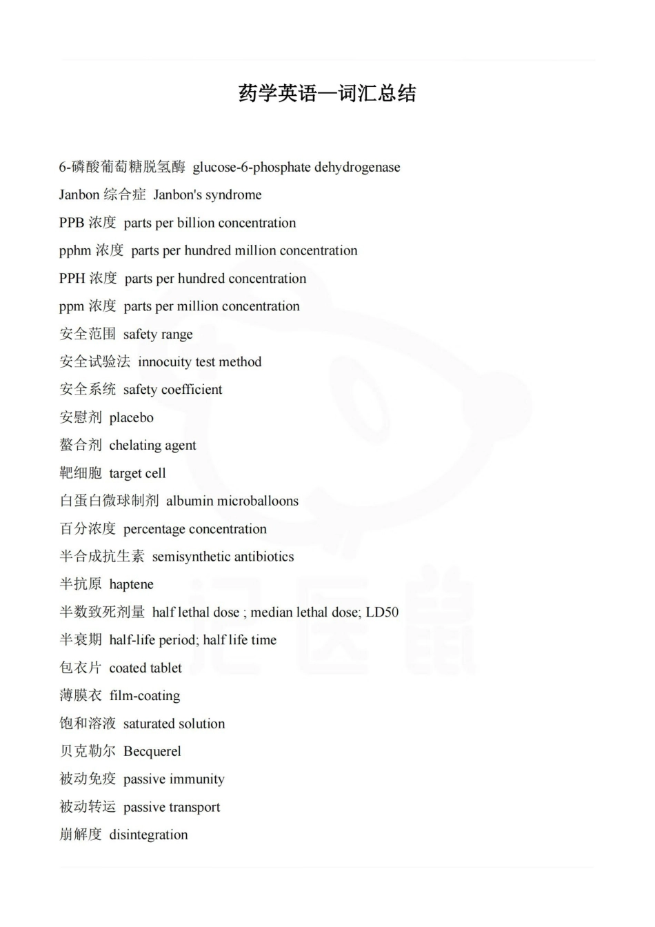 医学学科：药学英语—词汇总结.pdf_第1页