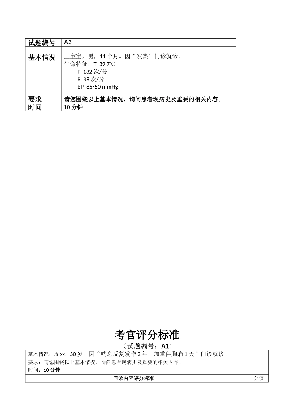 医学：A第一站 试题卡、评分标准.doc_第2页