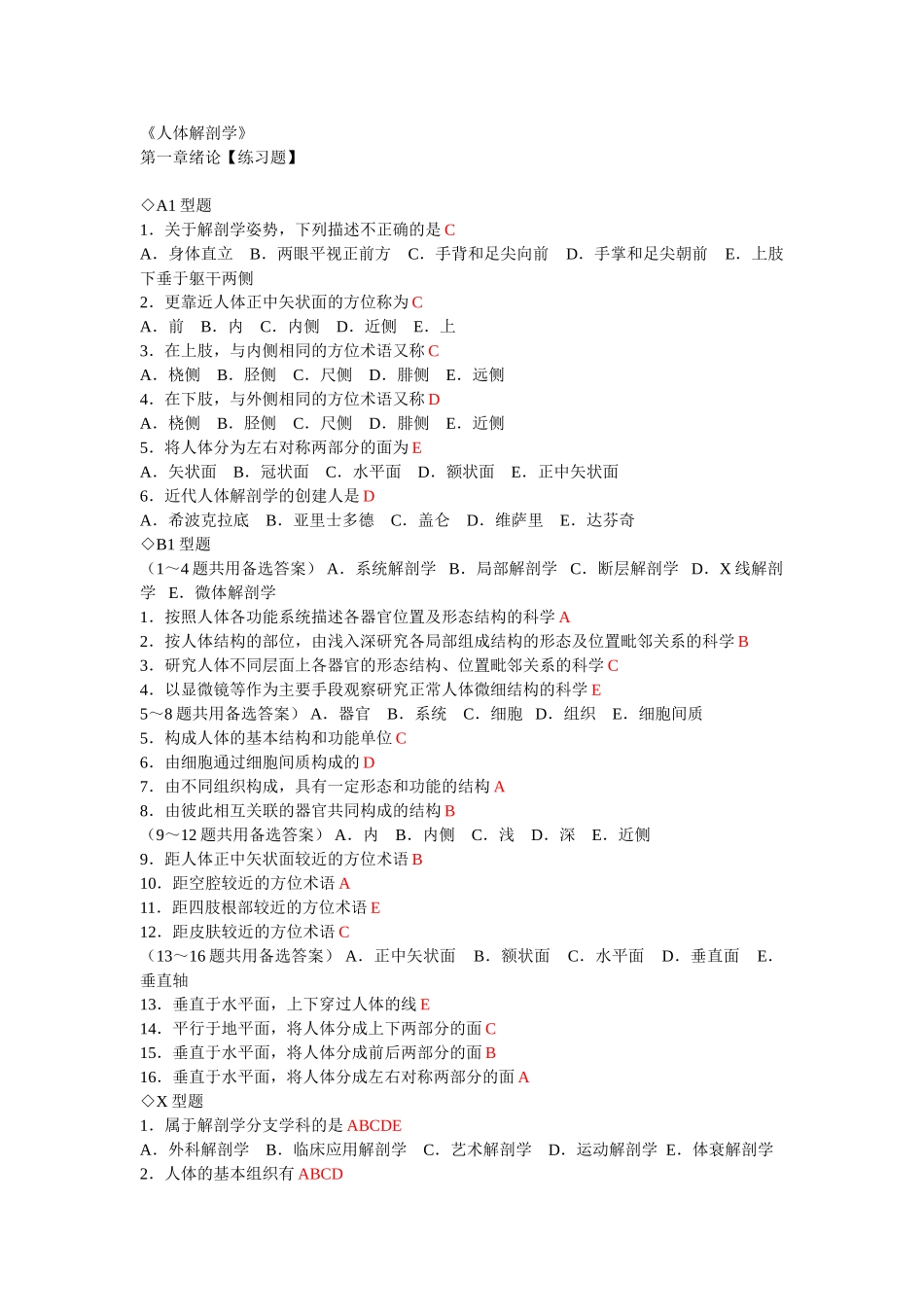 医学：人体解剖学章节练习题及答案(同步)有答案.doc_第1页