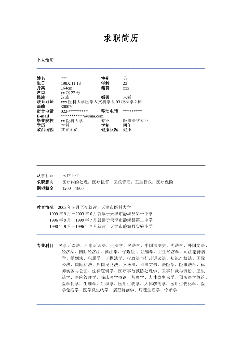 医学：医科法学个人简历模板下载.doc_第1页