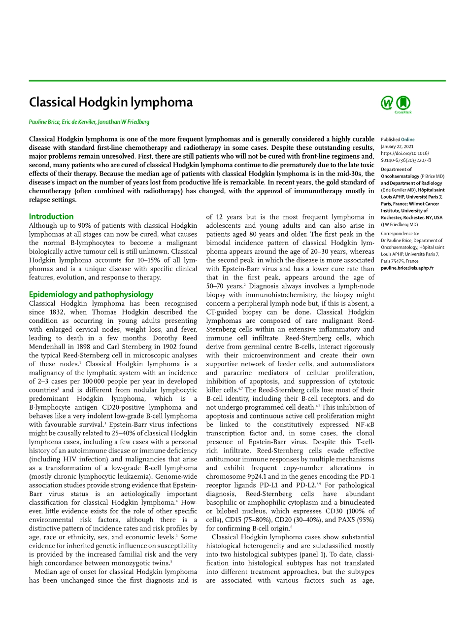 医学：经典霍奇金淋巴瘤 Classical Hodgkin lymphoma.pdf_第1页