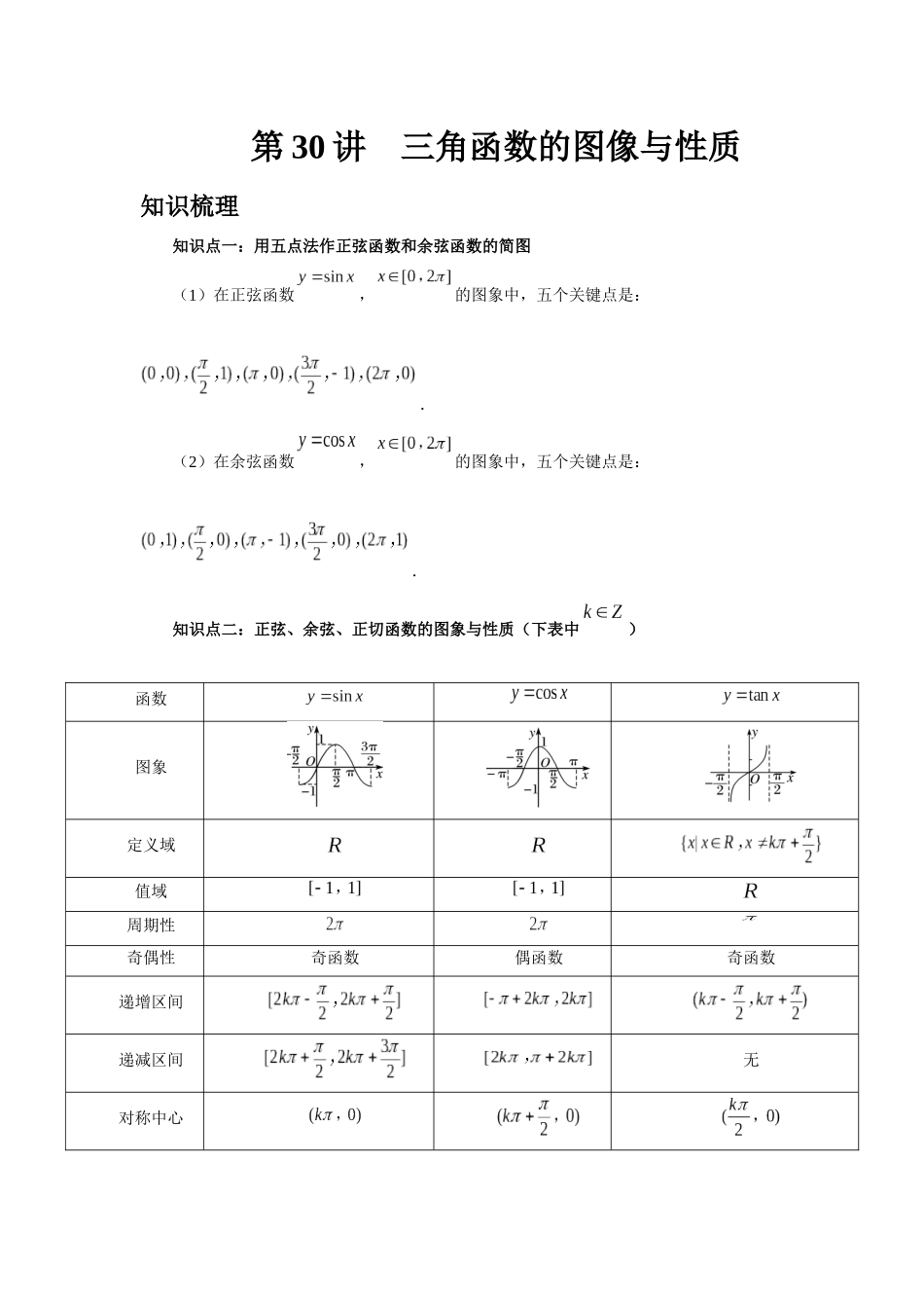 2025高考数学必刷5000题-第30讲 三角函数的图像与性质（教师版）.docx_第1页
