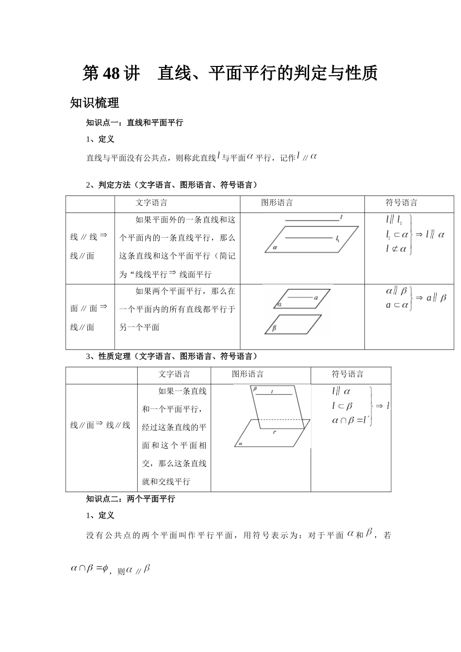 2025高考数学必刷5000题-第48讲 直线、平面平行的判定与性质（学生版）.docx_第1页