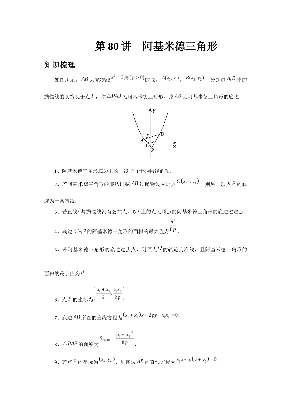 2025高考数学必刷5000题-第80讲 阿基米德三角形（学生版）.docx_第1页