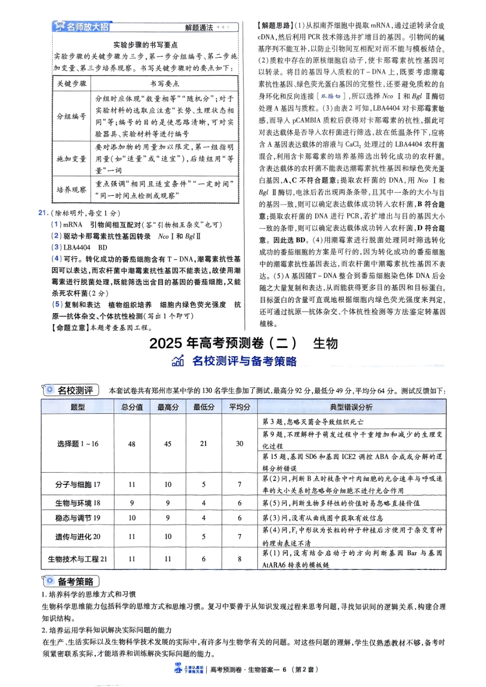 2025金考卷高考预测卷生物答案二（全国卷）.pdf_第1页