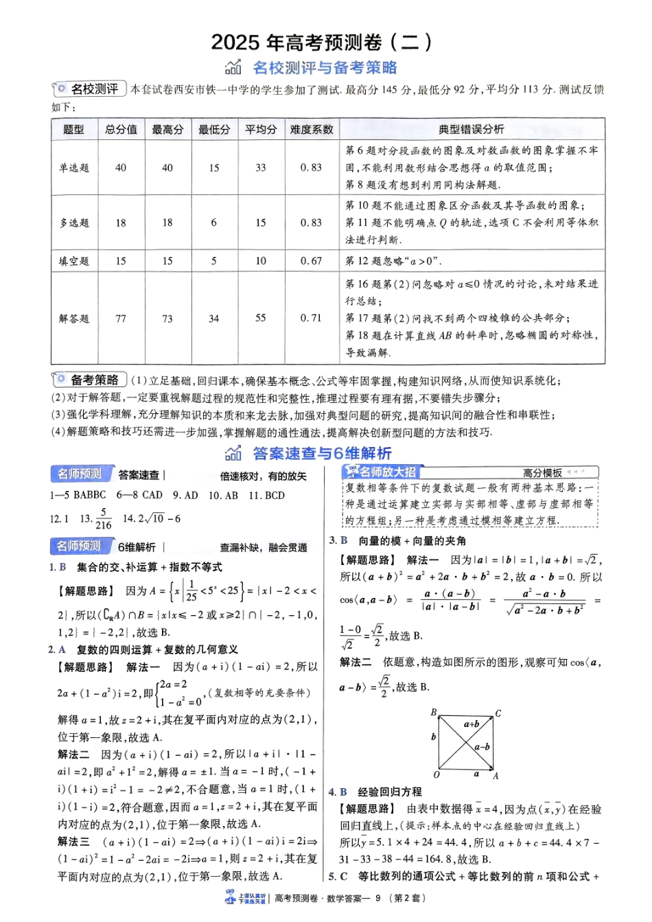 2025金考卷高考预测卷数学答案二（新高考）.pdf_第1页