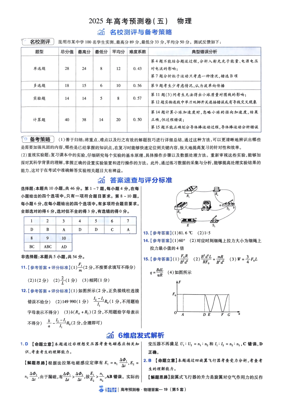 2025金考卷高考预测卷物理答案五（新教材）.pdf_第1页