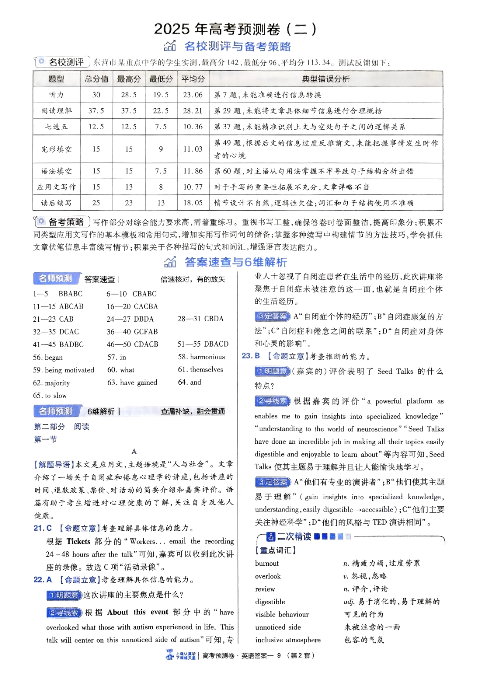 2025金考卷高考预测卷英语答案二（新高考）.pdf_第1页