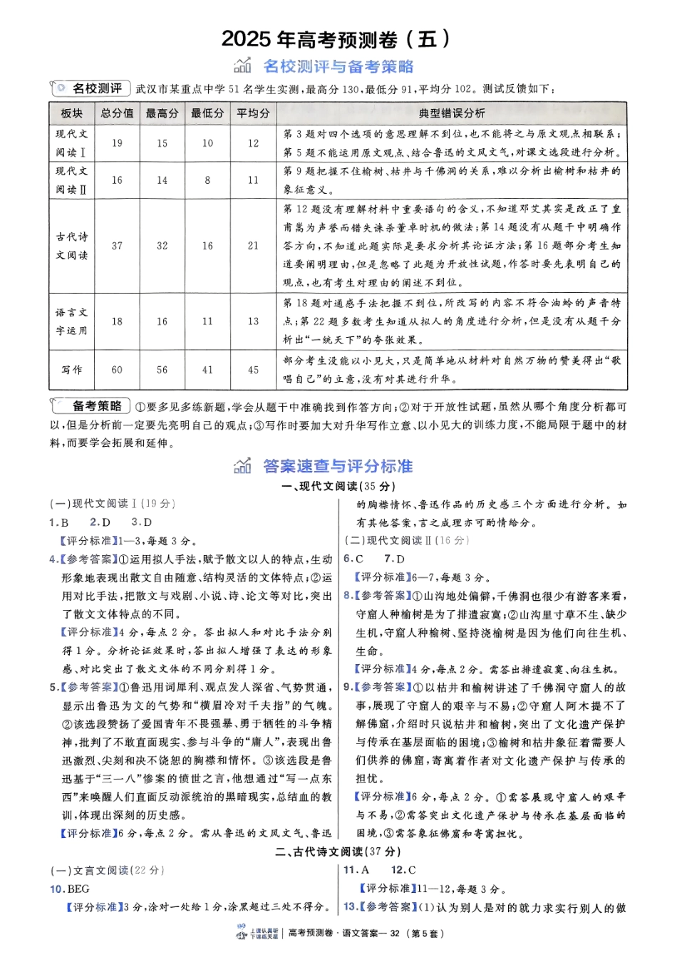 2025金考卷高考预测卷语文答案五（新高考）.pdf_第1页