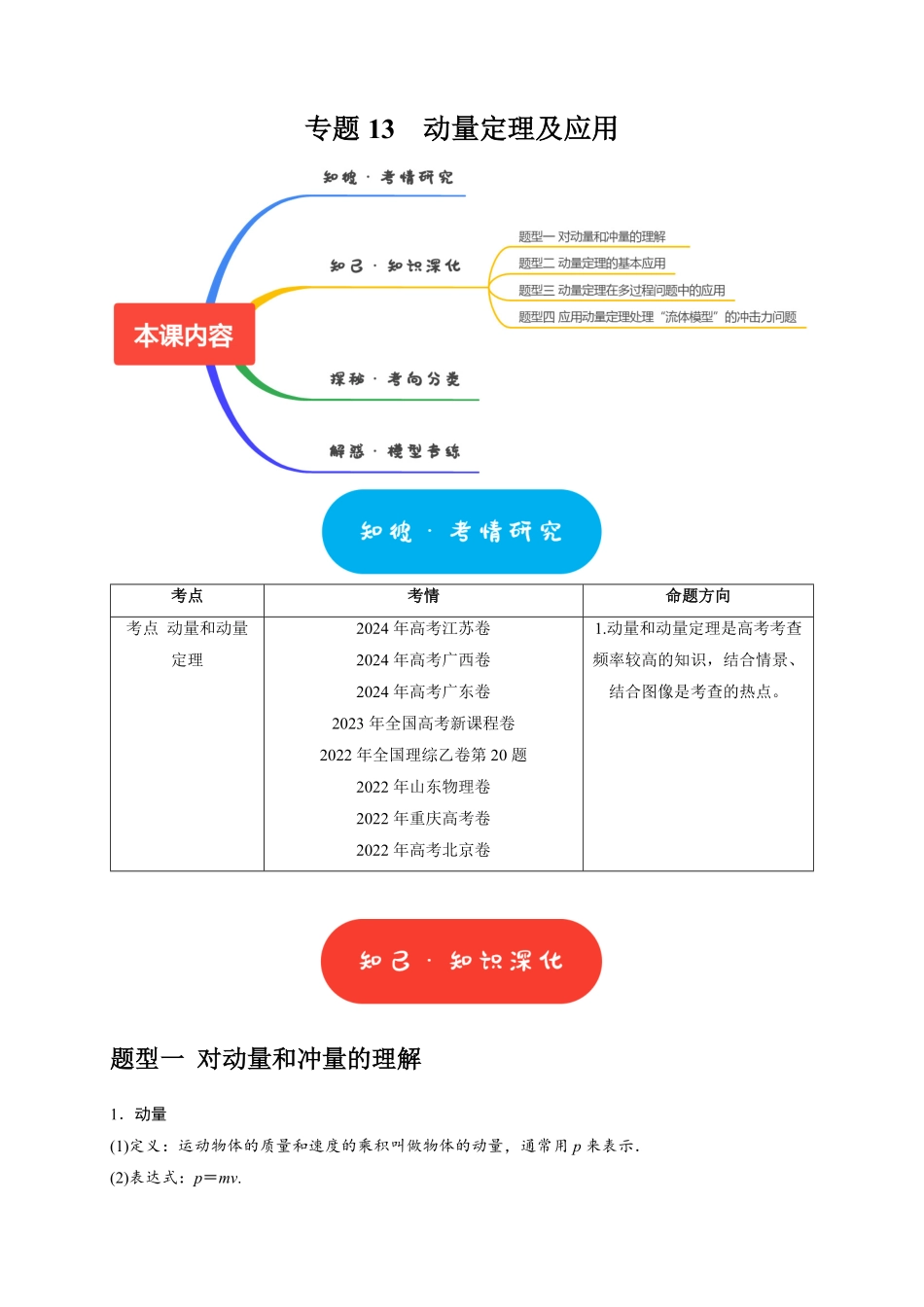 2025年高考物理热点知识讲练归纳-专题13  动量定理及应用（解析版）.pdf_第1页