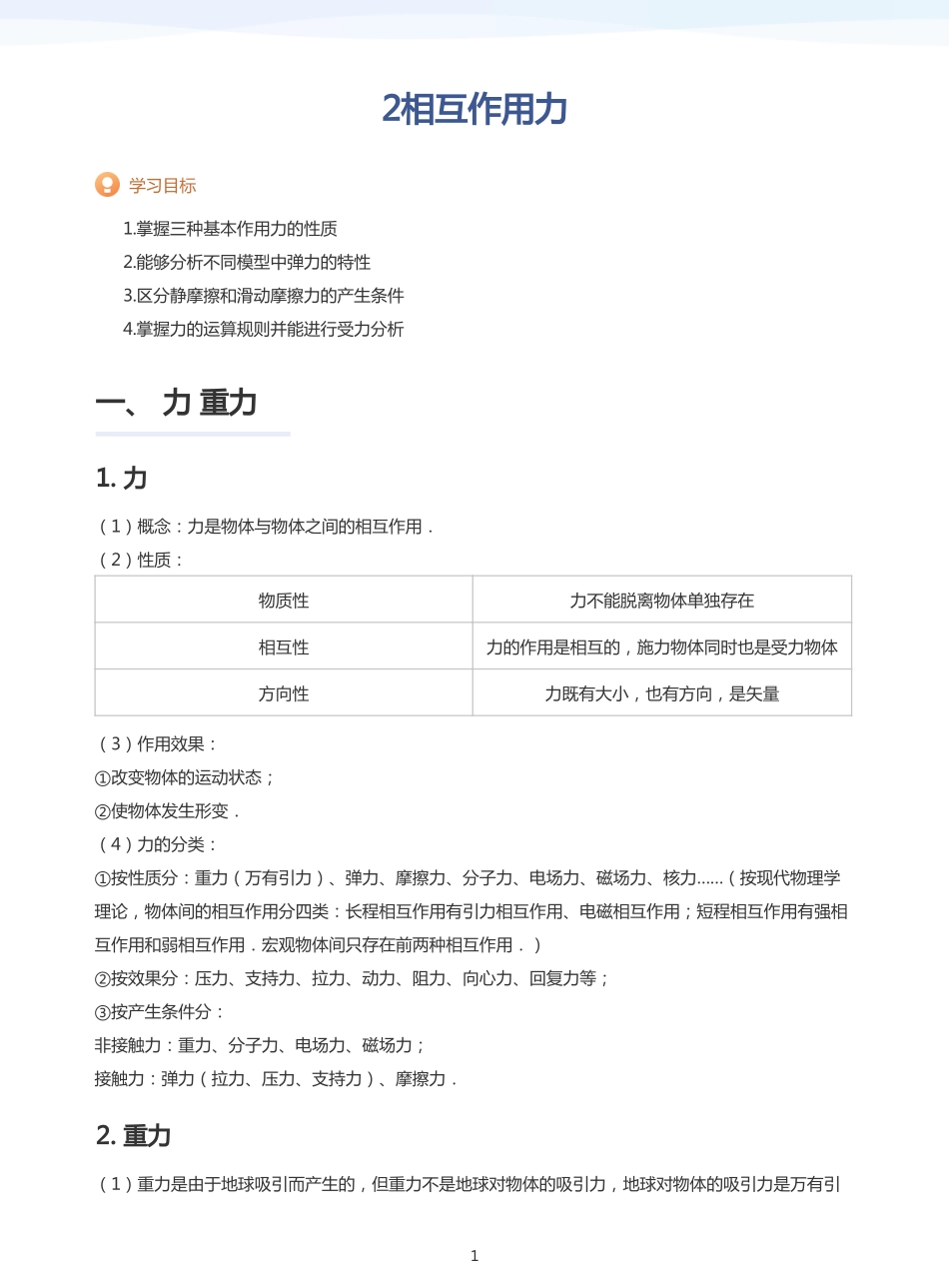 2025学而思（XES）高中物理讲义高三暑期一轮-2相互作用力-讲义（教师版）.pdf_第1页