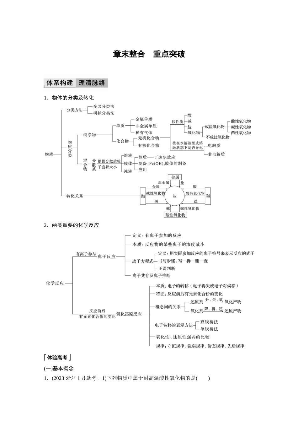 2026步步高高中化学必修第一册-第一章　章末整合　重点突破.docx_第1页