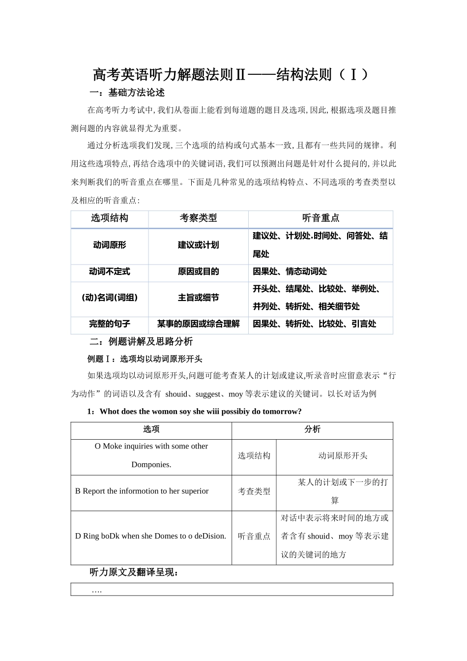 高考英语听力解题法则之结构法则（Ⅰ）—备战2024高考英语听力专项（学生版）.docx_第1页
