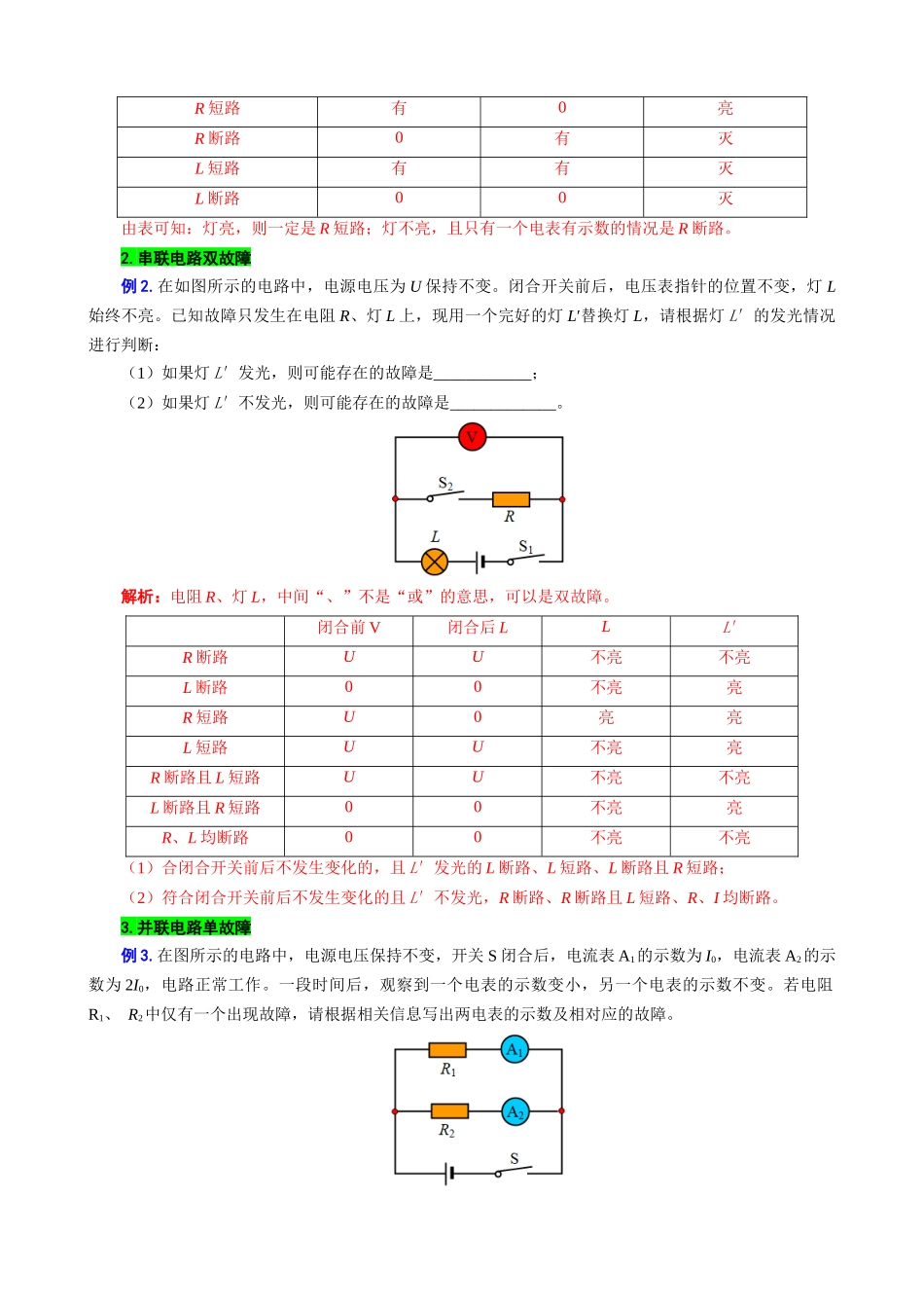 2026年中考物理复习-----“表格法”突破电路故障分析.docx_第3页