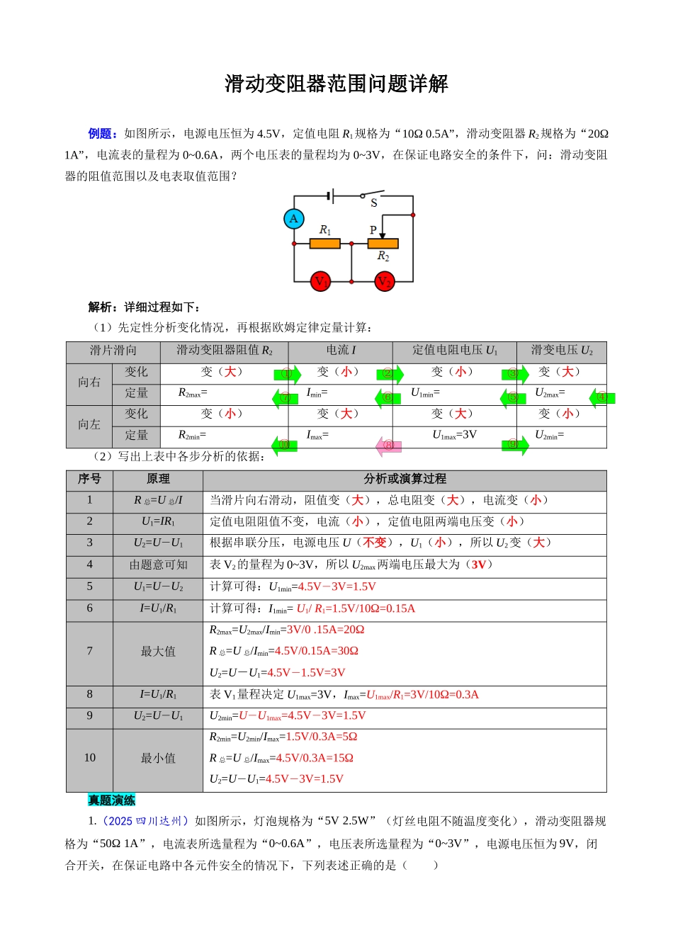 2026年中考物理复习辅导系列《滑动变阻器范围问题详解》.docx_第1页